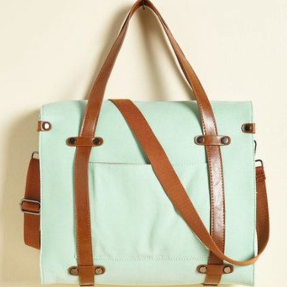 Retro ModCloth Mint Green and Brown Leather Women's Laptop Travel bag